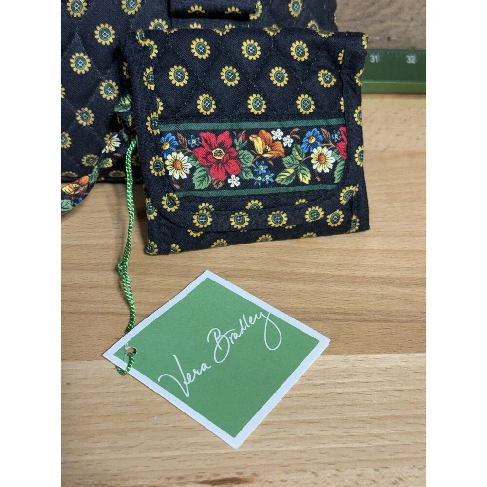 🔥 NEW & RARE VERA BRADLEY Vibrant Black Sun Sunflower Purse Wallet Retired NWT